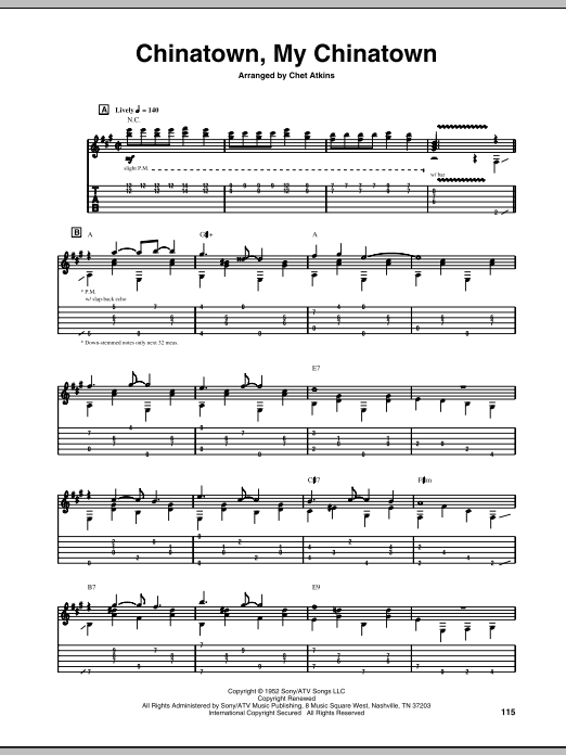 Download Chet Atkins Chinatown, My Chinatown Sheet Music and learn how to play Guitar Tab PDF digital score in minutes