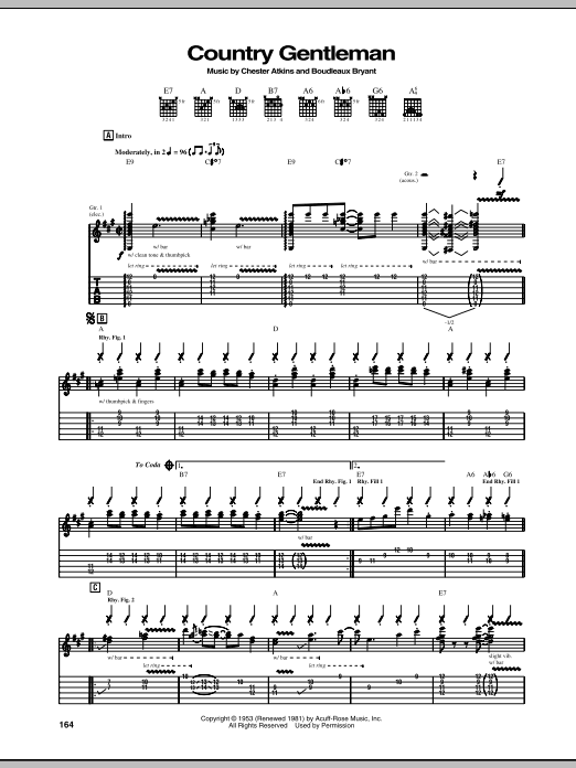 Download Chet Atkins Country Gentleman Sheet Music and learn how to play Guitar Tab Play-Along PDF digital score in minutes
