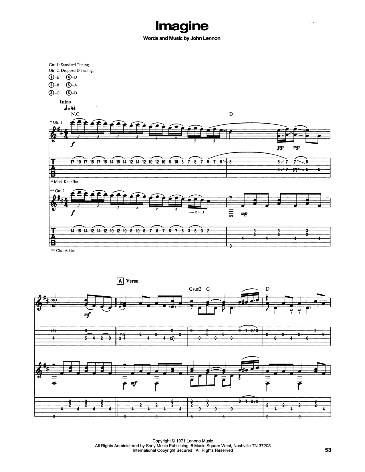 Download Chet Atkins Imagine Sheet Music and learn how to play Guitar Tab PDF digital score in minutes