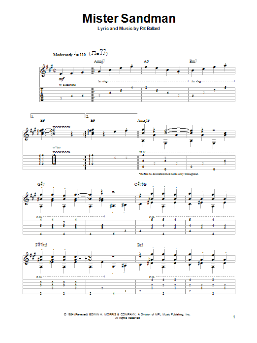 Download Chet Atkins Mister Sandman Sheet Music and learn how to play Guitar Tab PDF digital score in minutes