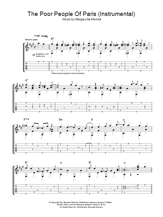 Download Chet Atkins The Poor People Of Paris (Instrumental) Sheet Music and learn how to play Guitar Tab PDF digital score in minutes