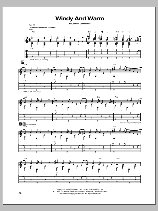 Download Chet Atkins Windy And Warm Sheet Music and learn how to play Guitar Tab PDF digital score in minutes