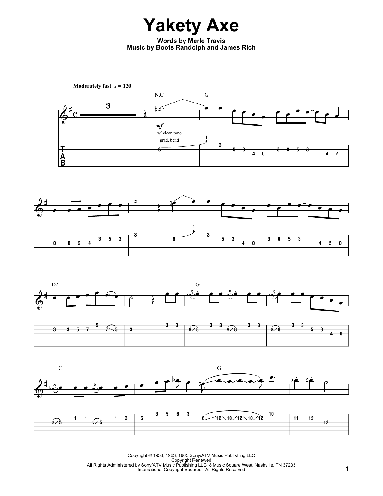 Download Chet Atkins Yakety Axe Sheet Music and learn how to play Guitar Tab Play-Along PDF digital score in minutes