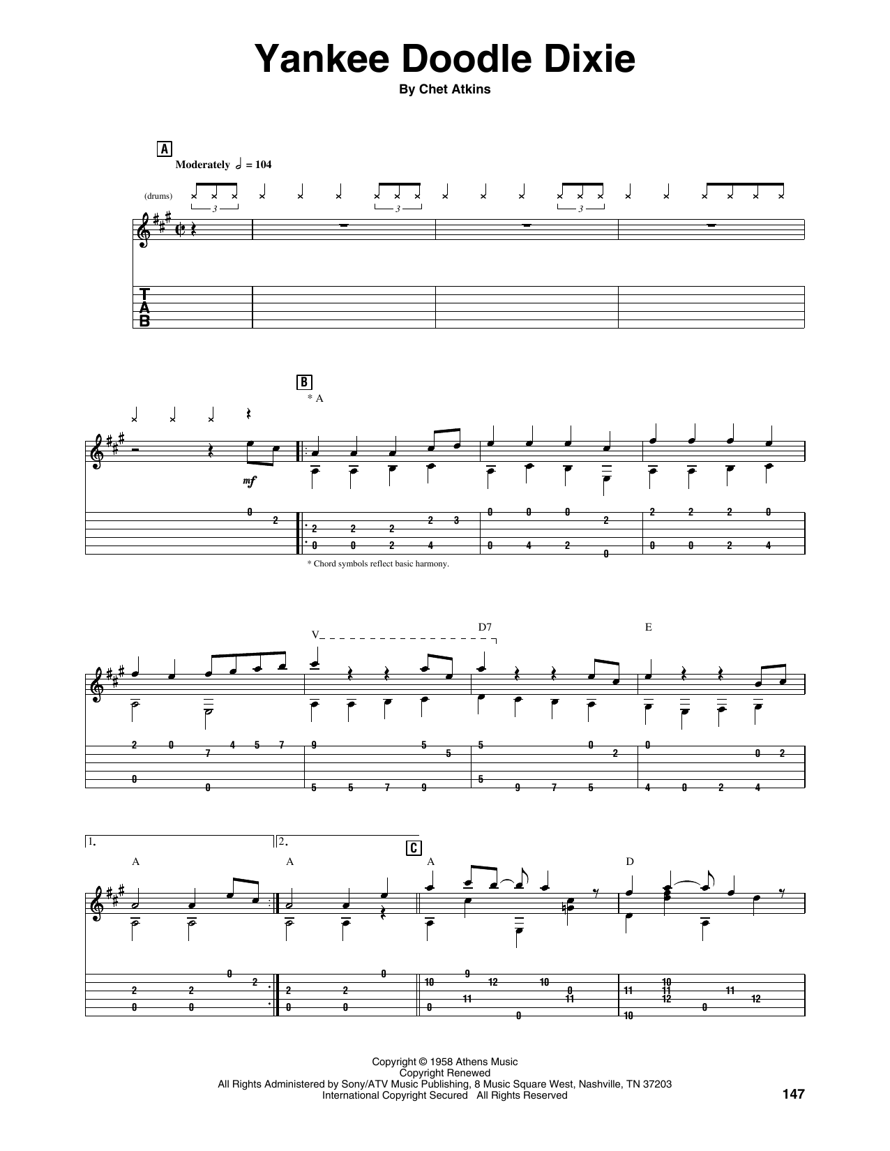 Download Chet Atkins Yankee Doodle Dixie Sheet Music and learn how to play Guitar Tab PDF digital score in minutes