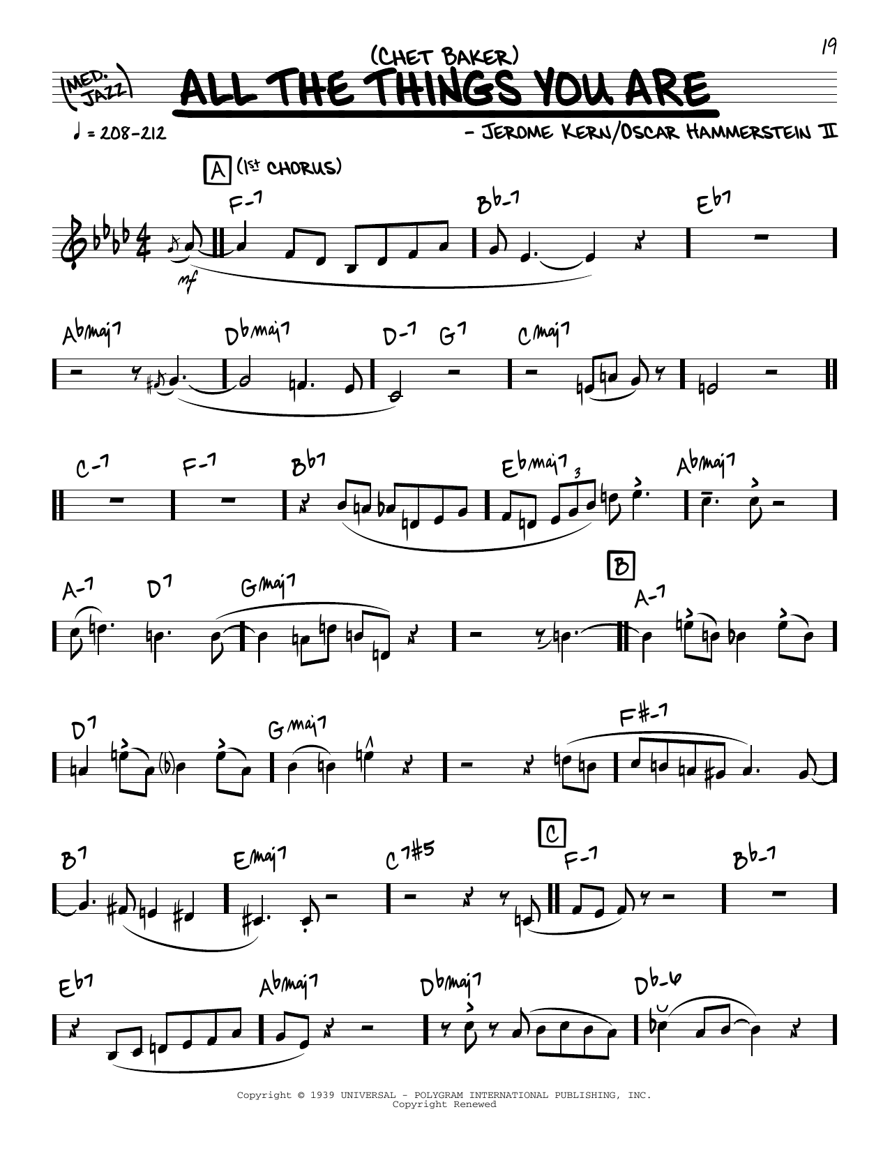 Download Chet Baker All The Things You Are (solo only) Sheet Music and learn how to play Real Book – Melody & Chords PDF digital score in minutes