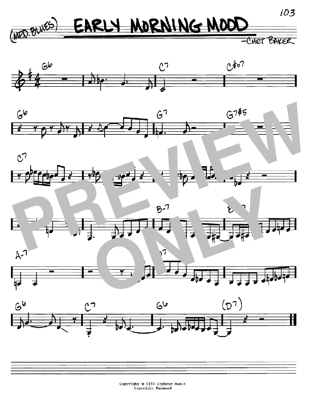 Download Chet Baker Early Morning Mood Sheet Music and learn how to play Real Book - Melody & Chords - C Instruments PDF digital score in minutes