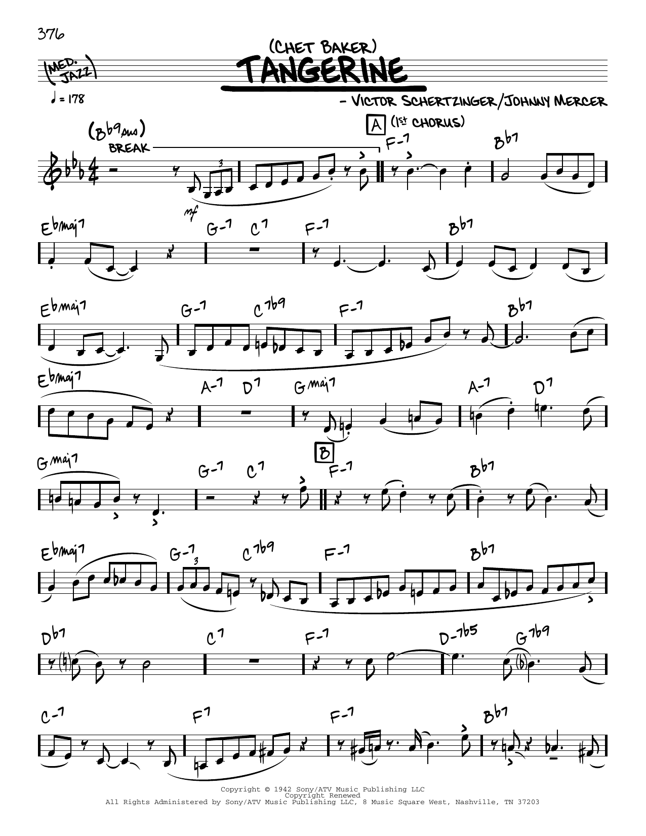 Download Chet Baker Tangerine (solo only) Sheet Music and learn how to play Real Book – Melody & Chords PDF digital score in minutes