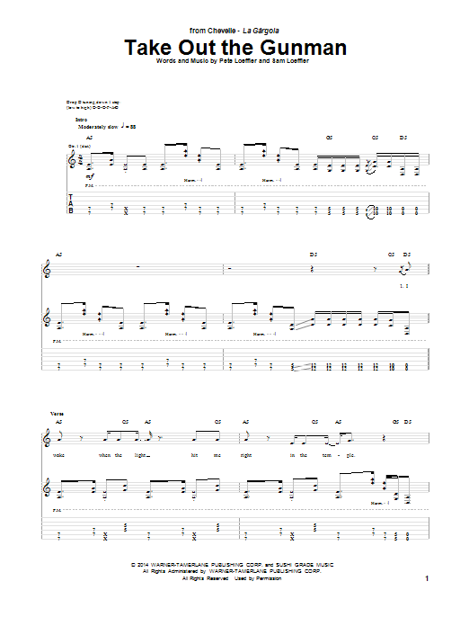 Download Chevelle Take Out The Gunman Sheet Music and learn how to play Guitar Tab PDF digital score in minutes