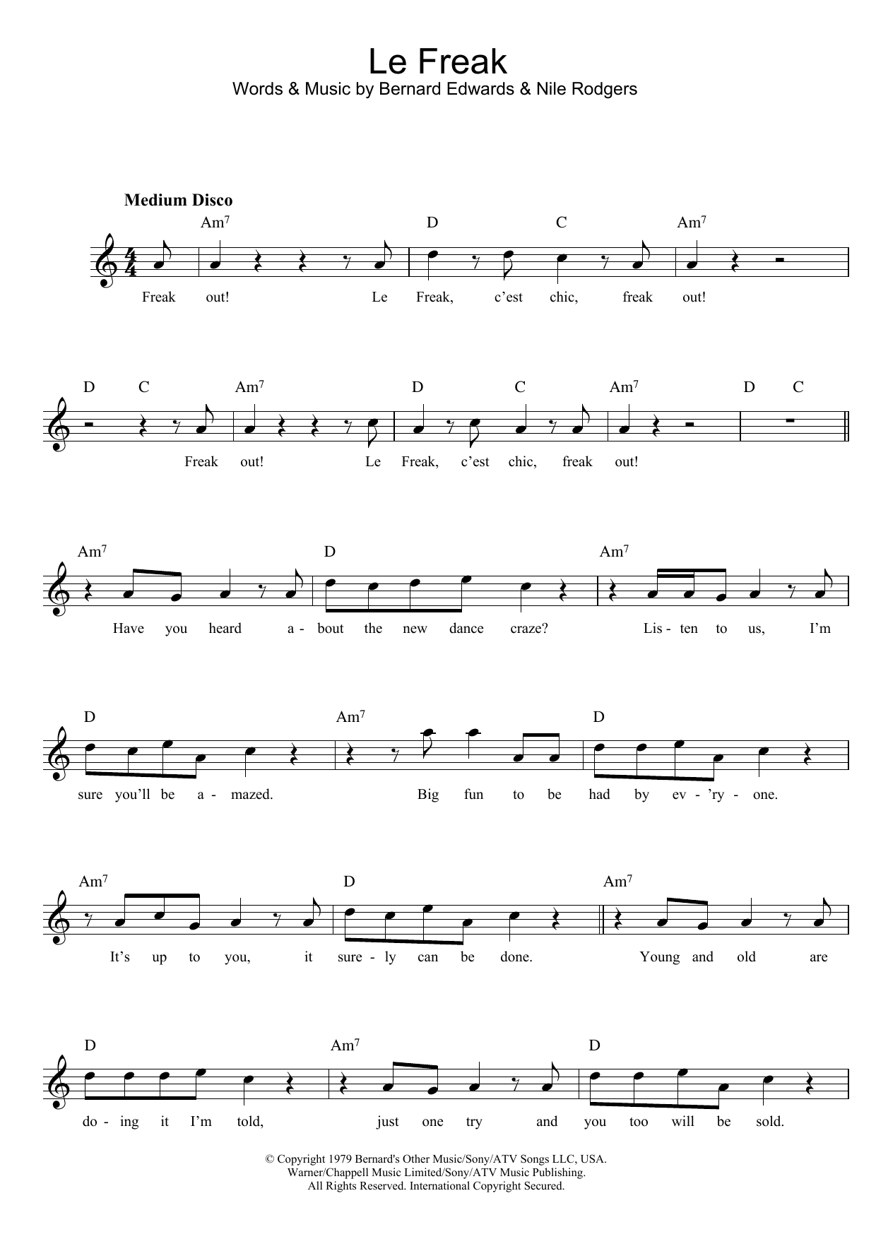 Download Chic Le Freak Sheet Music and learn how to play Bass Guitar Tab PDF digital score in minutes