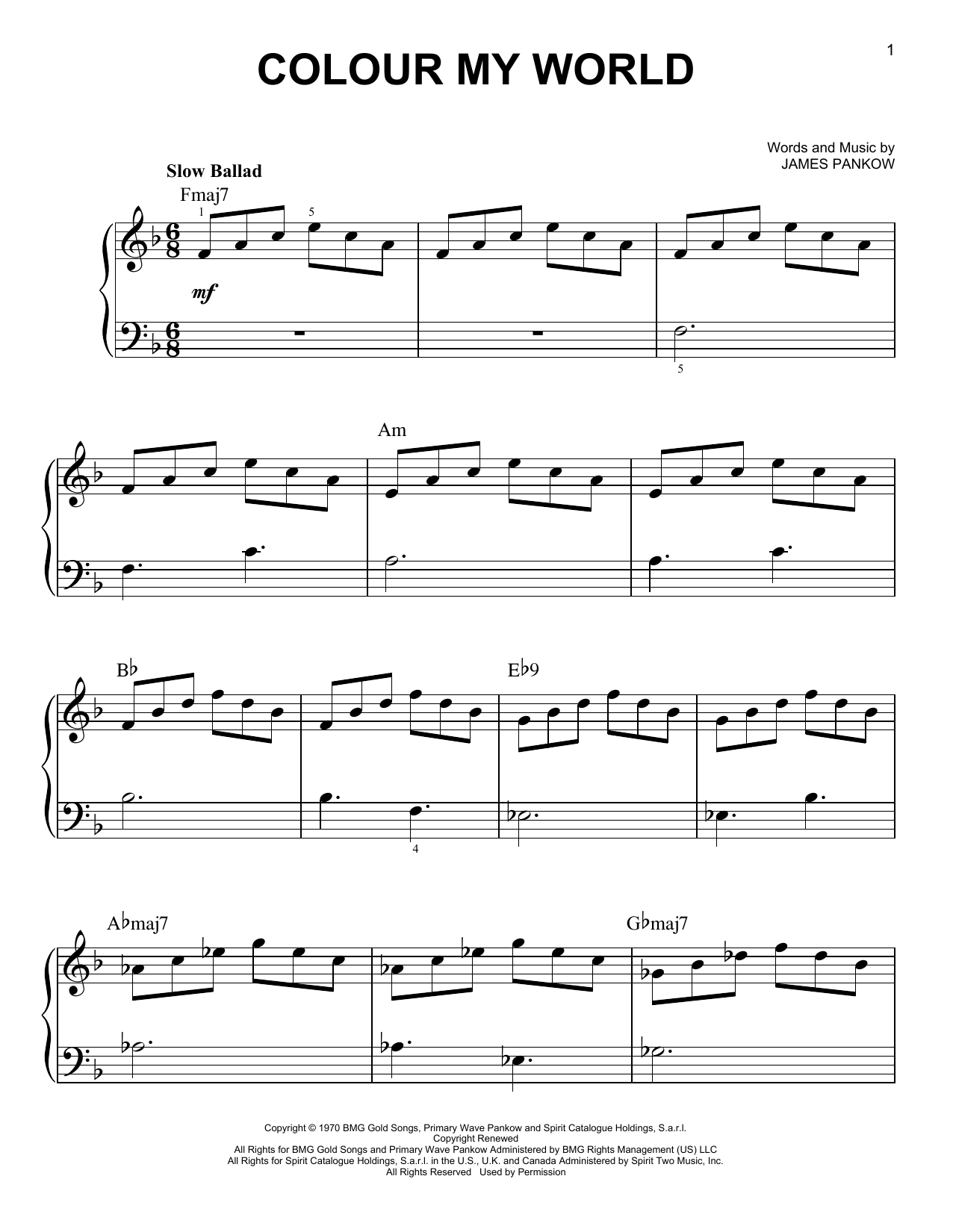 Download Chicago Colour My World Sheet Music and learn how to play Easy Piano PDF digital score in minutes