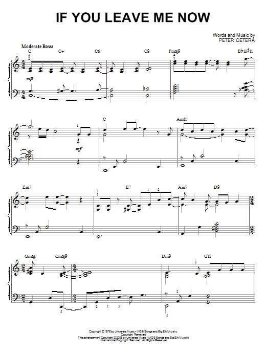 Download Chicago If You Leave Me Now Sheet Music and learn how to play Piano PDF digital score in minutes