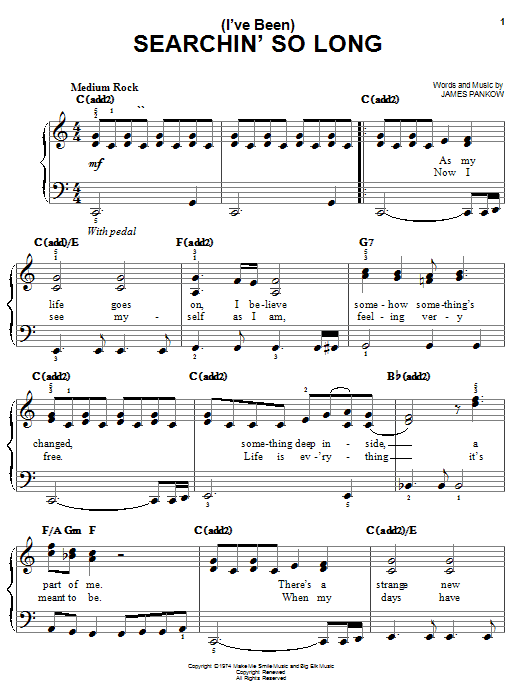 Download Chicago (I've Been) Searchin' So Long Sheet Music and learn how to play Easy Piano PDF digital score in minutes