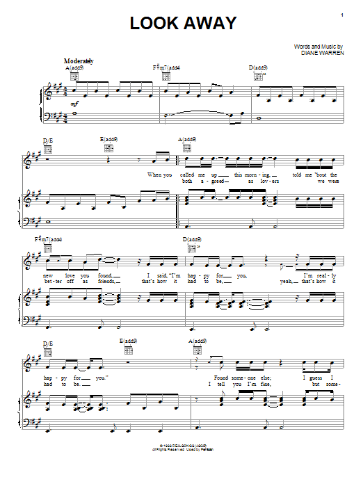 Download Chicago Look Away Sheet Music and learn how to play Piano, Vocal & Guitar (Right-Hand Melody) PDF digital score in minutes