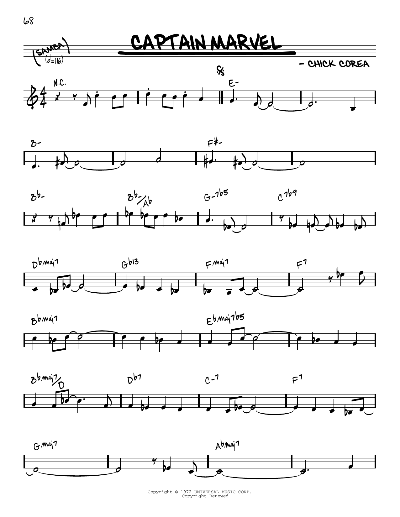 Download Chick Corea Captain Marvel [Reharmonized version] (arr. Jack Grassel) Sheet Music and learn how to play Real Book – Melody & Chords PDF digital score in minutes