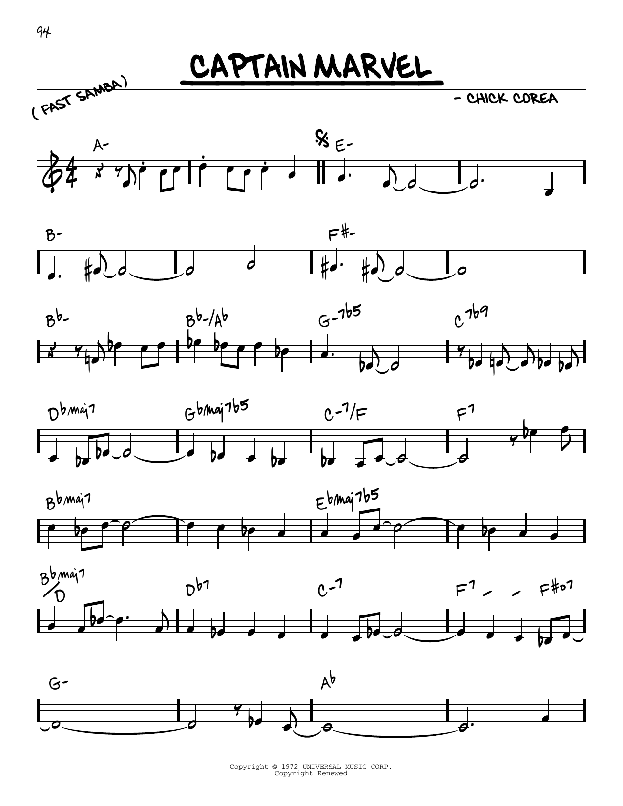 Download Chick Corea Captain Marvel Sheet Music and learn how to play Real Book – Melody & Chords – C Instruments PDF digital score in minutes