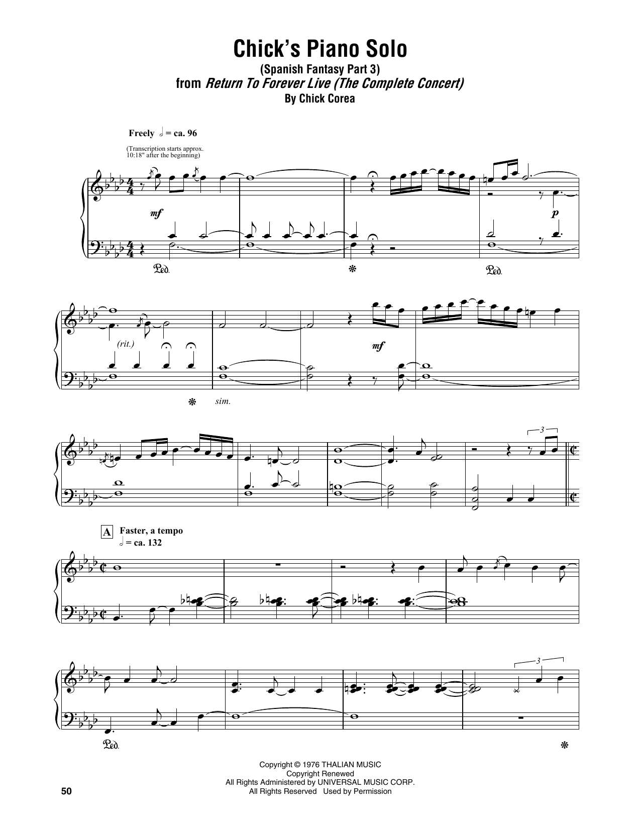 Download Chick Corea Chick's Piano Solo (Spanish Fantasy Part 3) Sheet Music and learn how to play Piano Transcription PDF digital score in minutes