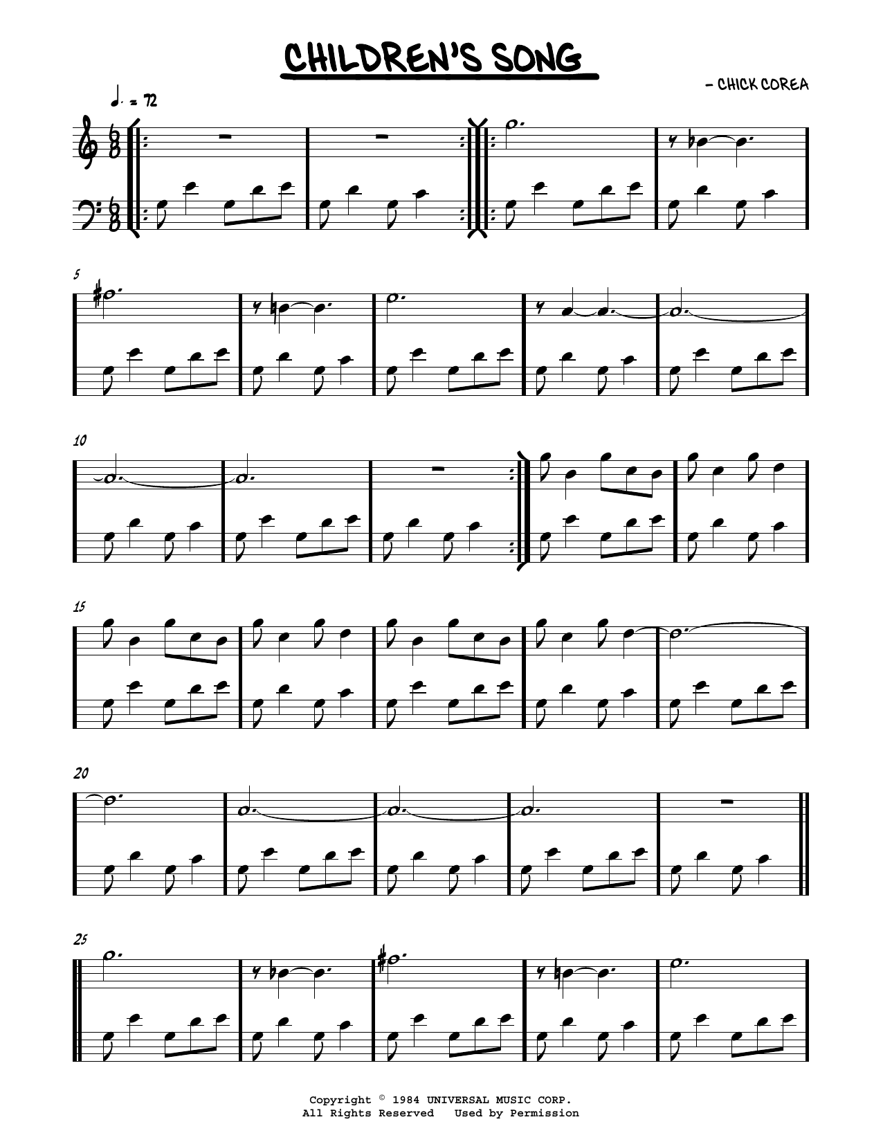 Download Chick Corea Children's Song No. 1 Sheet Music and learn how to play Real Book – Melody & Chords – C Instruments PDF digital score in minutes