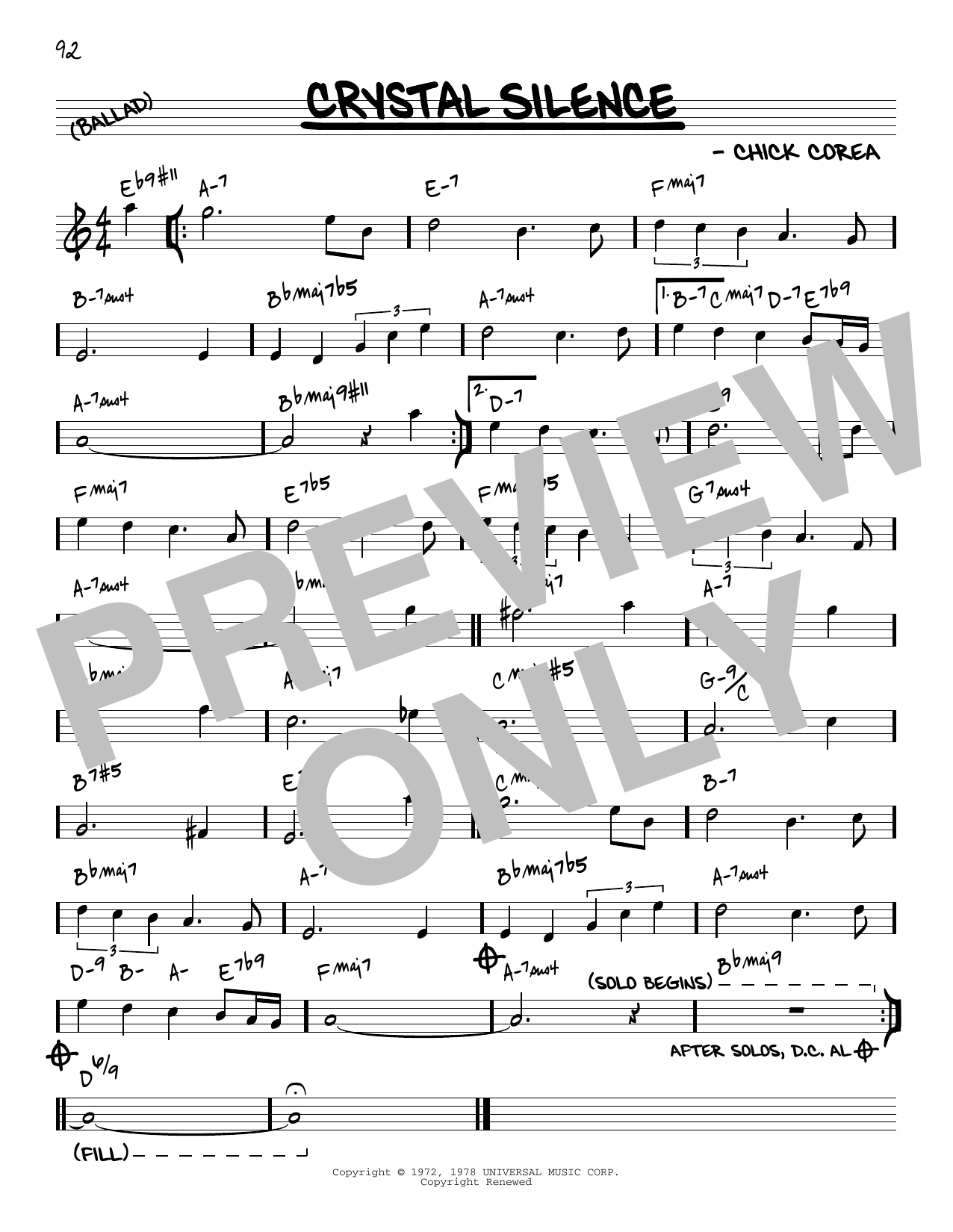 Download Chick Corea Crystal Silence [Reharmonized version] (arr. Jack Grassel) Sheet Music and learn how to play Real Book – Melody & Chords PDF digital score in minutes