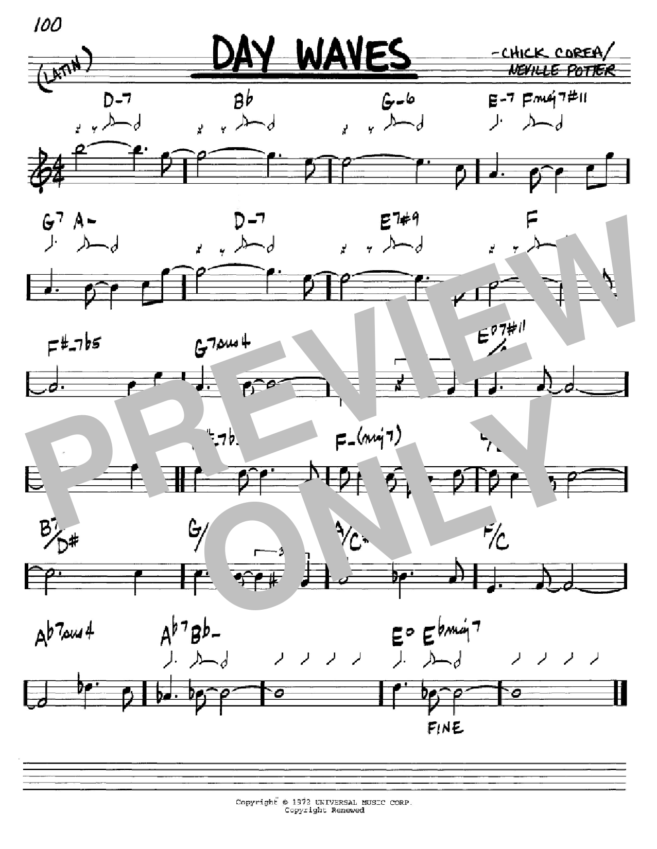 Download Chick Corea Day Waves Sheet Music and learn how to play Real Book – Melody & Chords – C Instruments PDF digital score in minutes