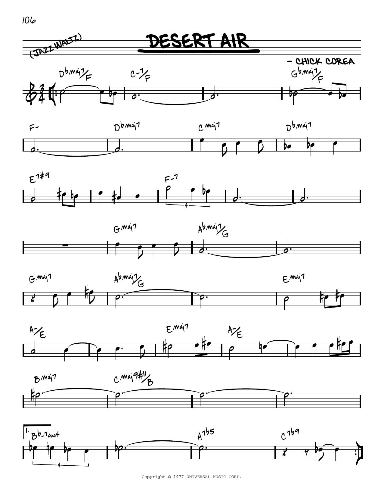 Download Chick Corea Desert Air [Reharmonized version] (arr. Jack Grassel) Sheet Music and learn how to play Real Book – Melody & Chords PDF digital score in minutes