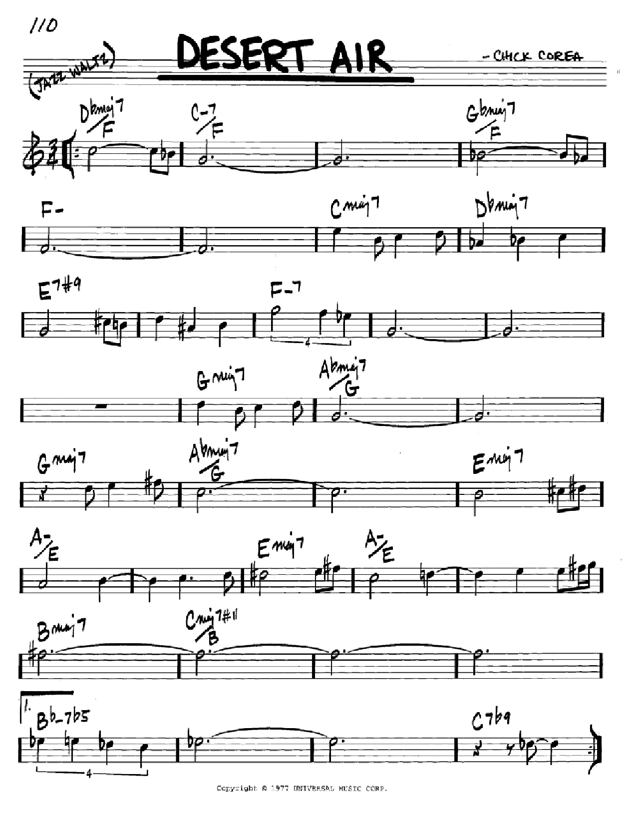 Download Chick Corea Desert Air Sheet Music and learn how to play Real Book – Melody & Chords – Eb Instruments PDF digital score in minutes