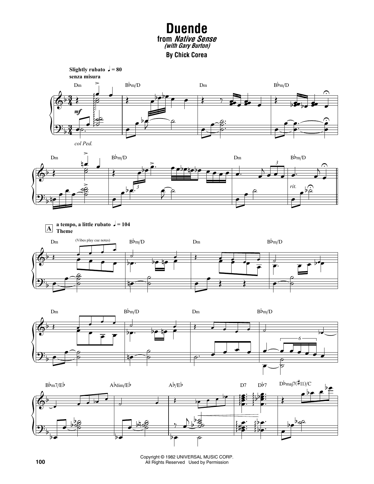 Download Chick Corea Duende (with Gary Burton) Sheet Music and learn how to play Piano Transcription PDF digital score in minutes