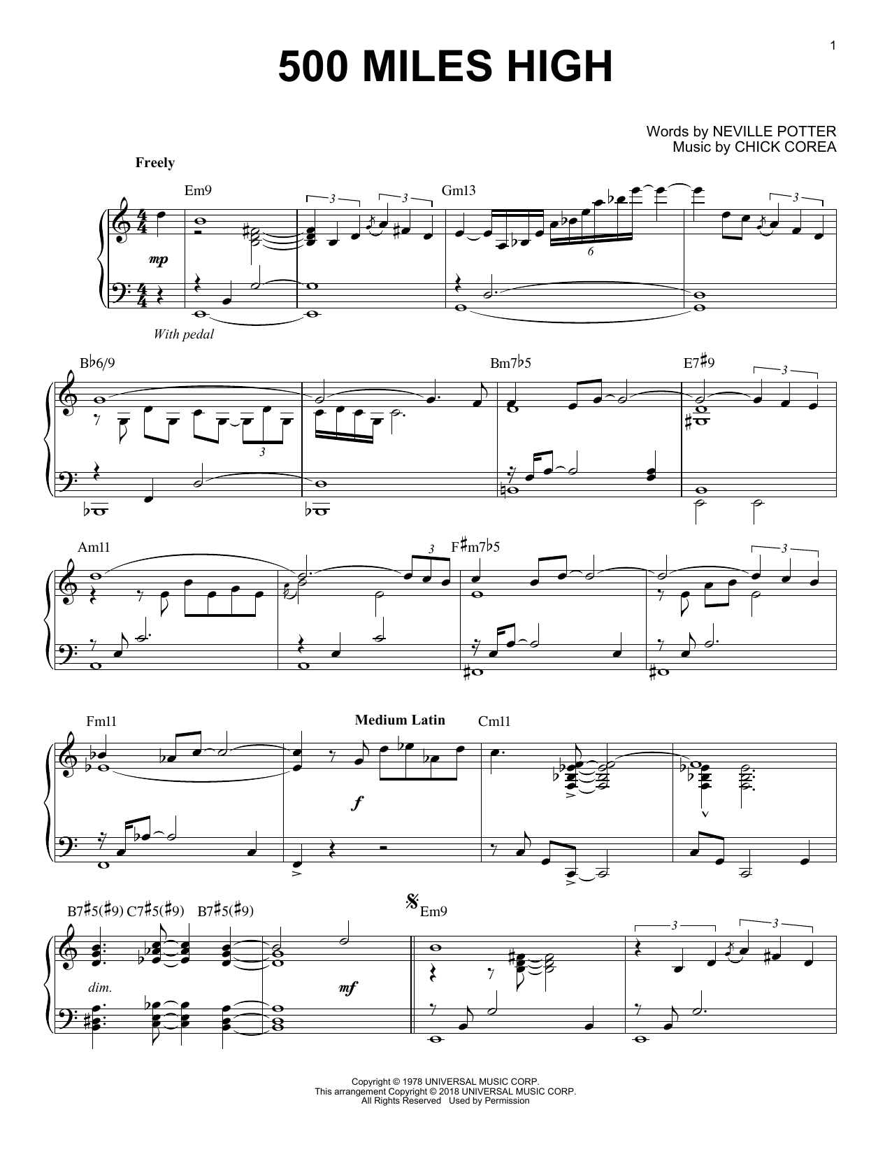 Download Chick Corea Elektric Band 500 Miles High Sheet Music and learn how to play Piano Transcription PDF digital score in minutes
