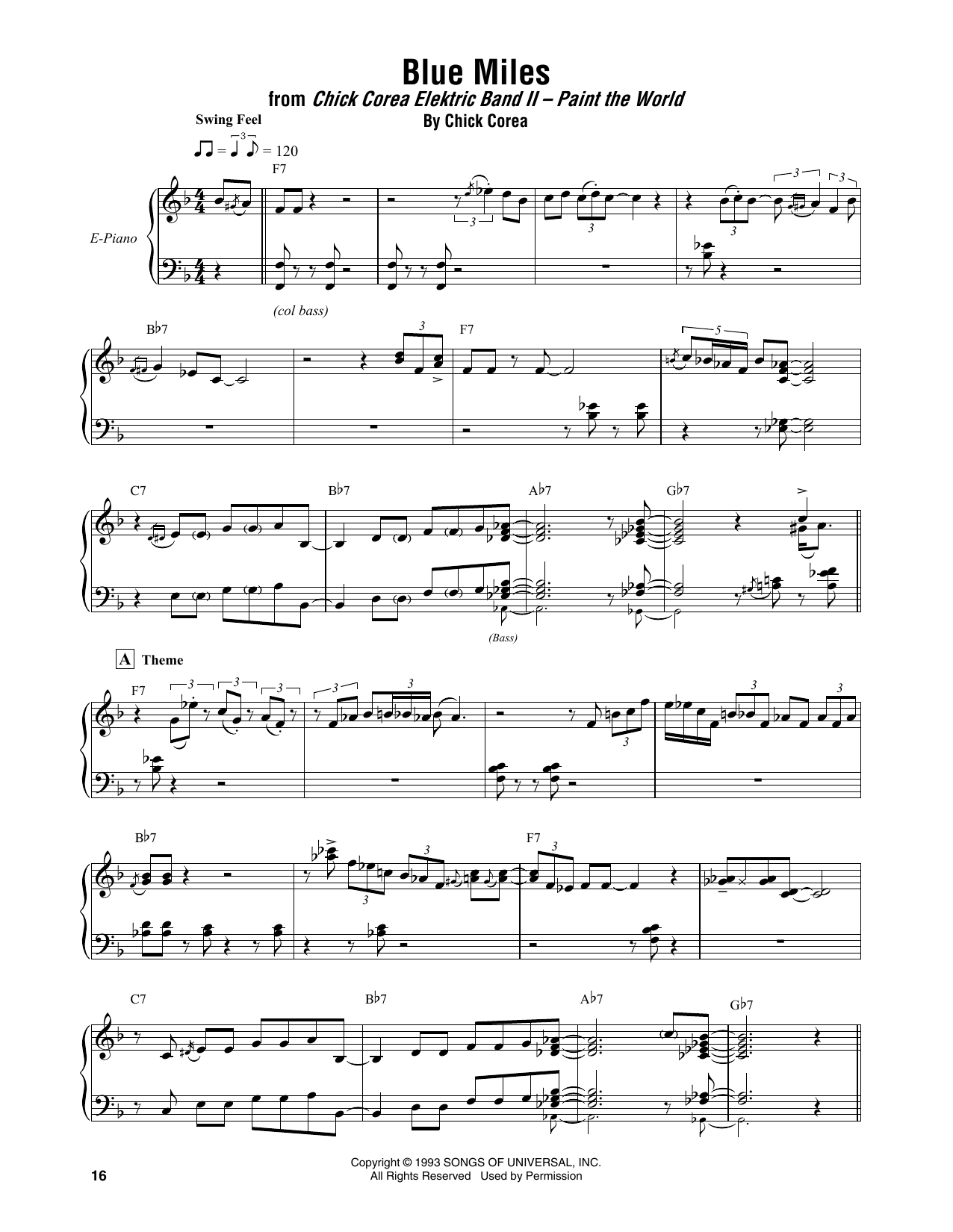 Download Chick Corea Elektric Band Blue Miles Sheet Music and learn how to play Piano Transcription PDF digital score in minutes