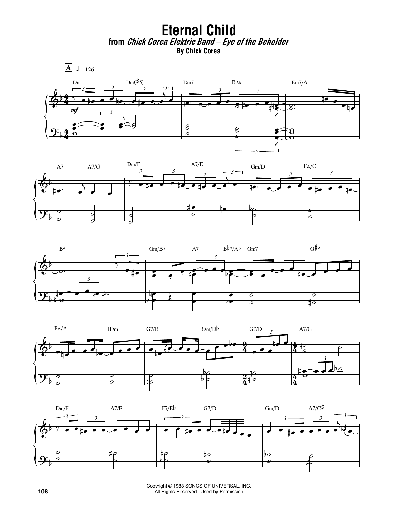 Download Chick Corea Elektric Band Eternal Child Sheet Music and learn how to play Piano Transcription PDF digital score in minutes