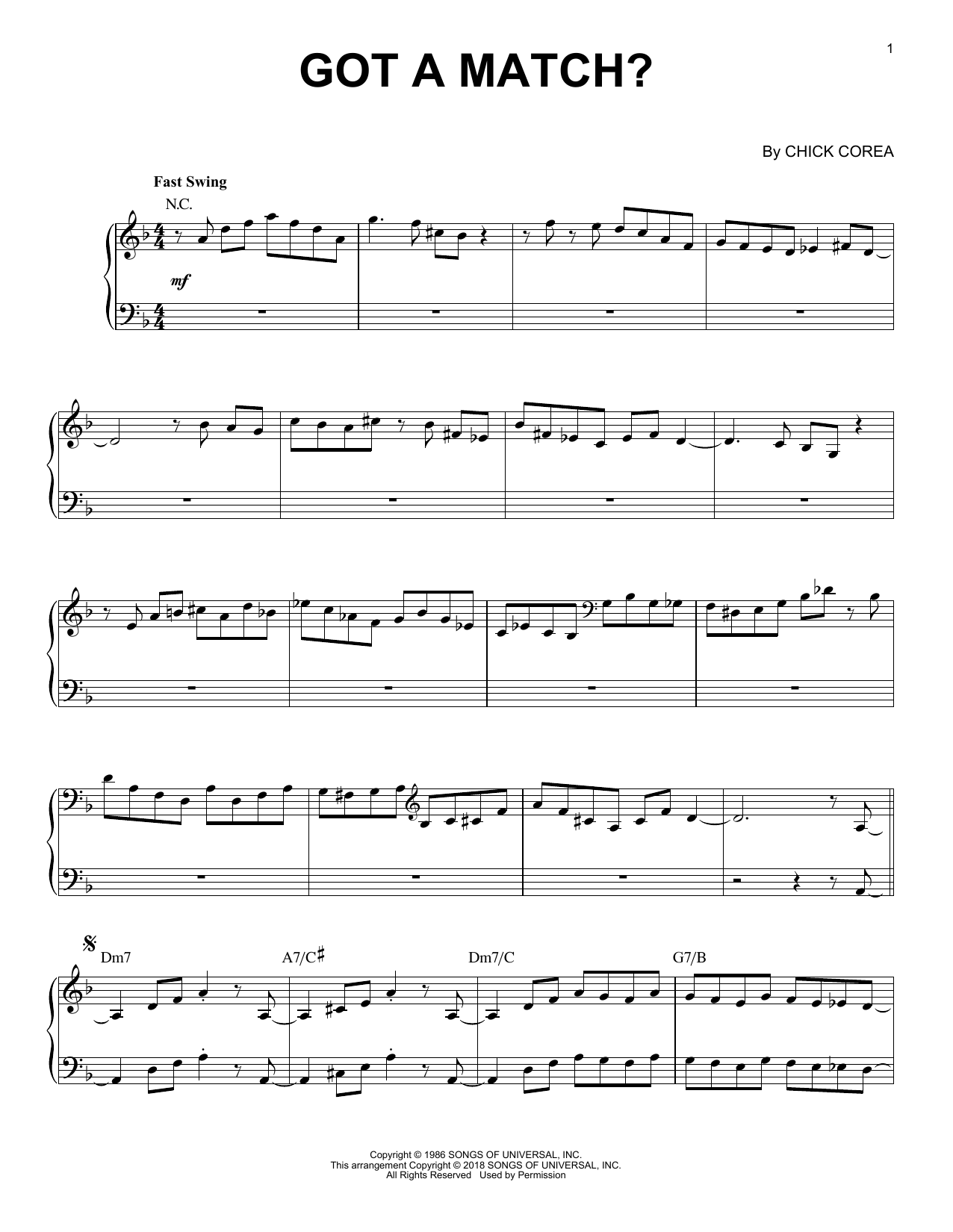 Download Chick Corea Elektric Band Got A Match? Sheet Music and learn how to play Piano Solo PDF digital score in minutes