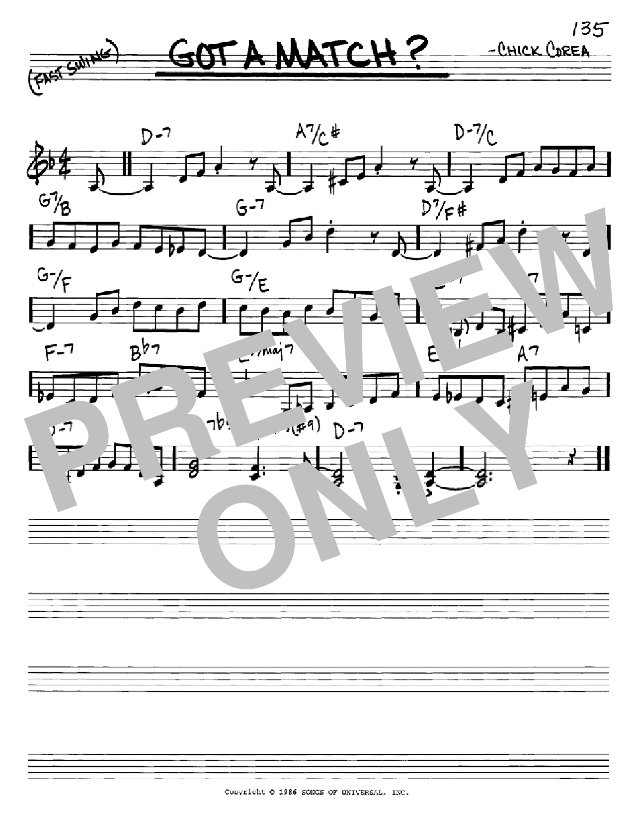 Download Chick Corea Got A Match? Sheet Music and learn how to play Real Book – Melody & Chords – C Instruments PDF digital score in minutes