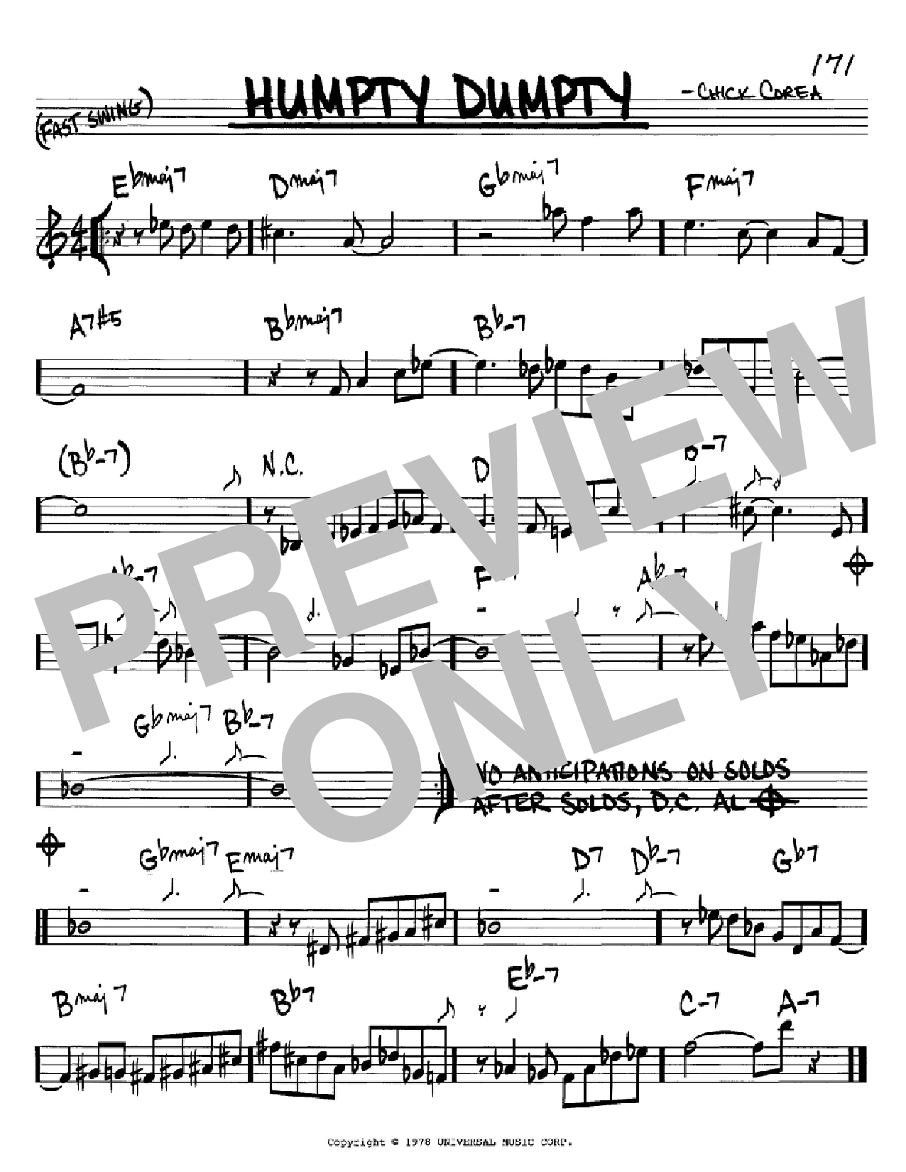 Download Chick Corea Humpty Dumpty Sheet Music and learn how to play Real Book – Melody & Chords – C Instruments PDF digital score in minutes
