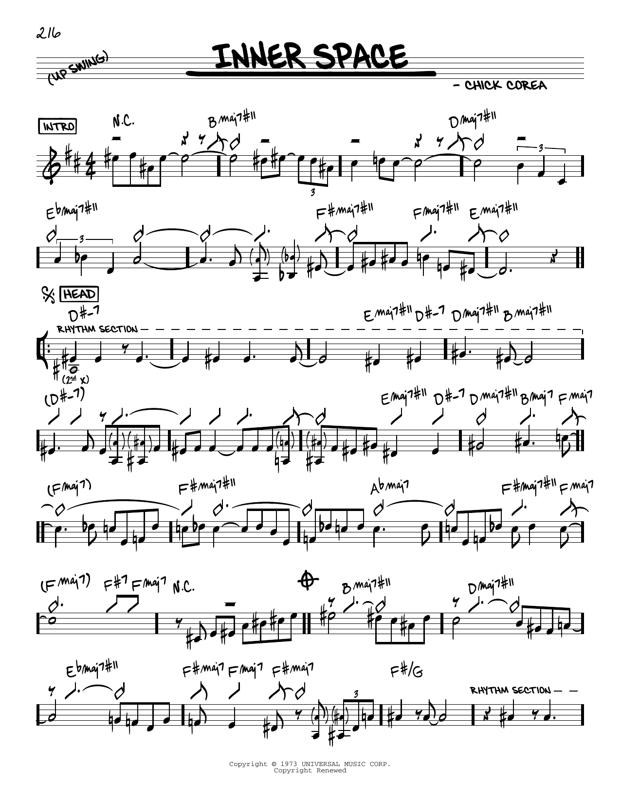 Download Chick Corea Inner Space Sheet Music and learn how to play Real Book – Melody & Chords PDF digital score in minutes