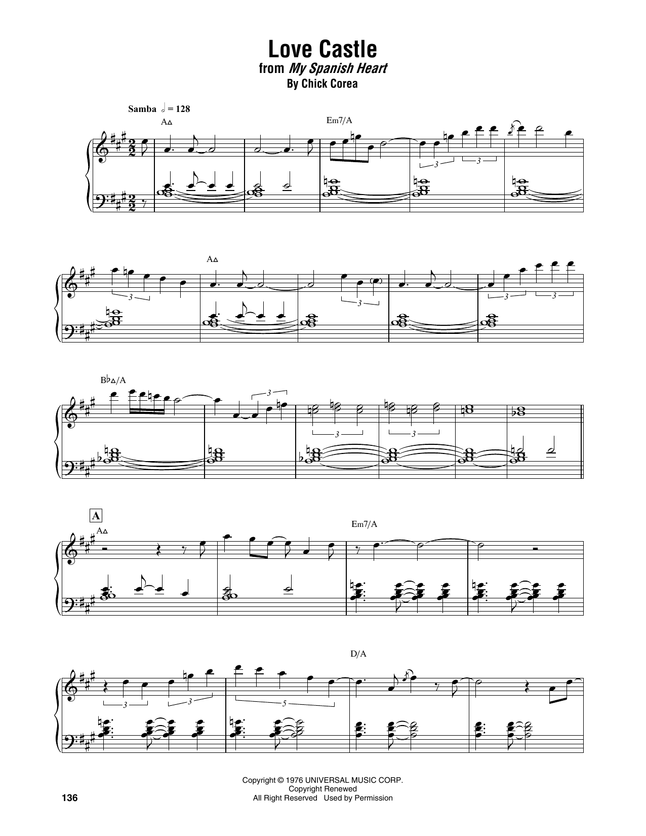 Download Chick Corea Love Castle Sheet Music and learn how to play Piano Transcription PDF digital score in minutes