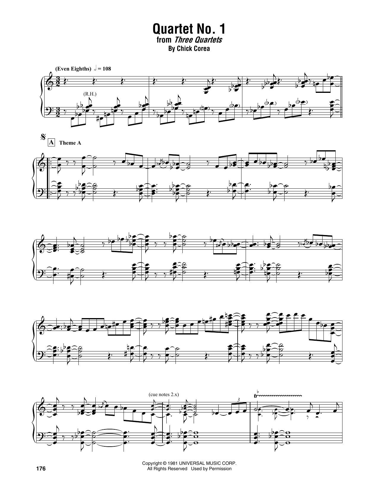 Download Chick Corea Quartet No. 1 Sheet Music and learn how to play Piano Transcription PDF digital score in minutes