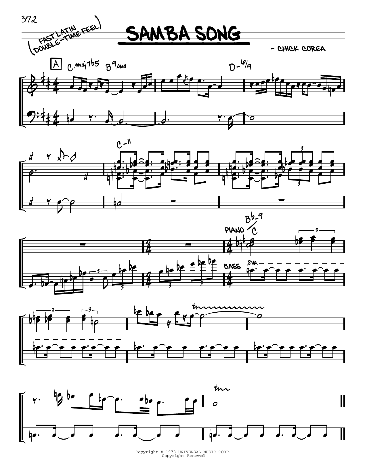 Download Chick Corea Samba Song Sheet Music and learn how to play Real Book – Melody & Chords PDF digital score in minutes
