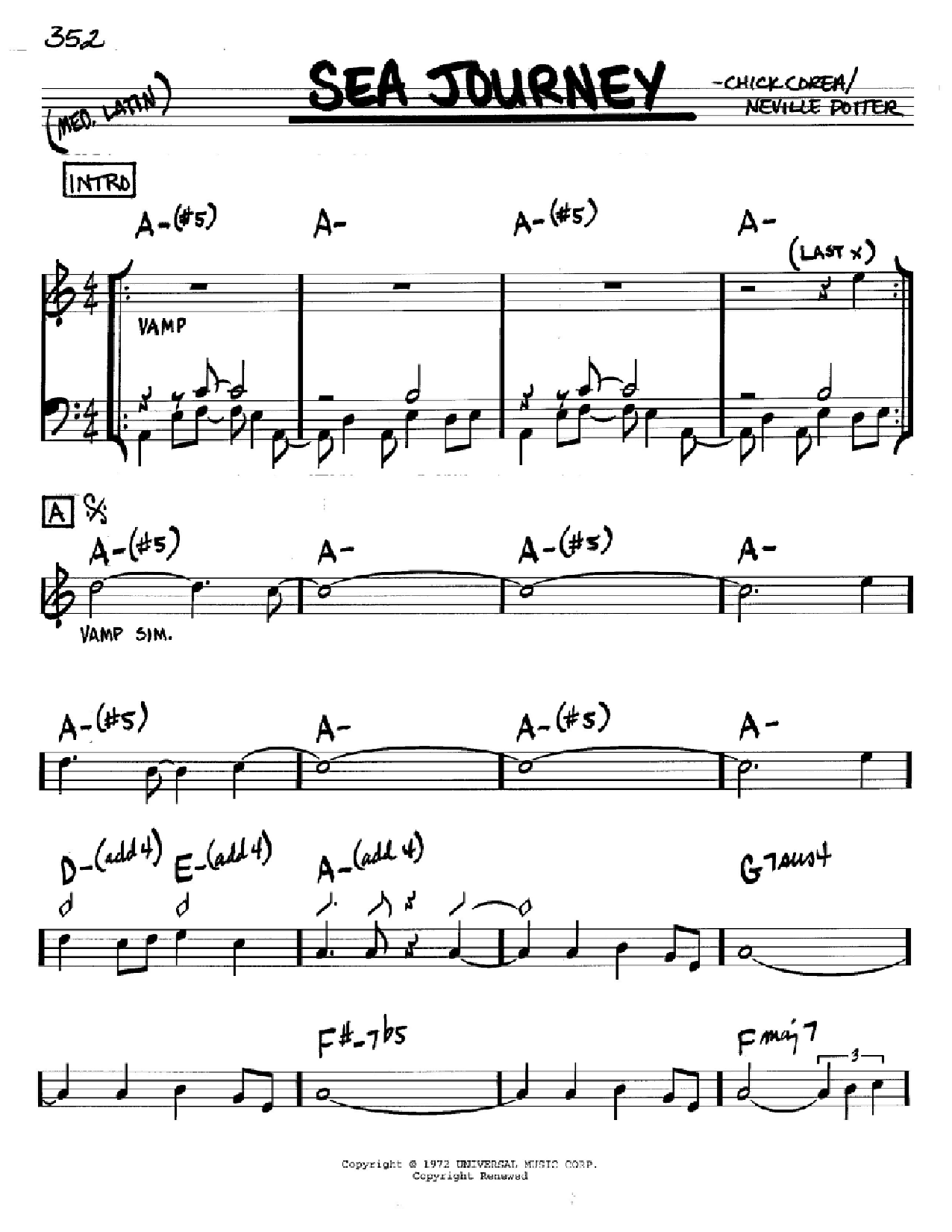 Download Chick Corea Sea Journey Sheet Music and learn how to play Real Book – Melody & Chords – Bass Clef Instruments PDF digital score in minutes