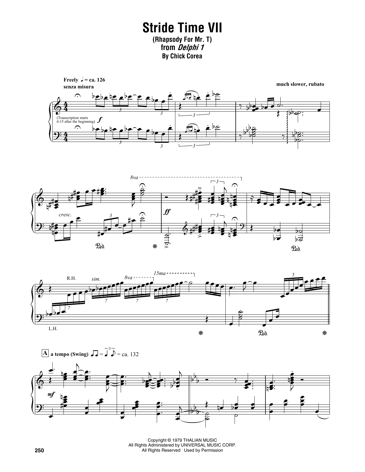 Download Chick Corea Stride Time VII (Rhapsody For Mr. T) Sheet Music and learn how to play Piano Transcription PDF digital score in minutes