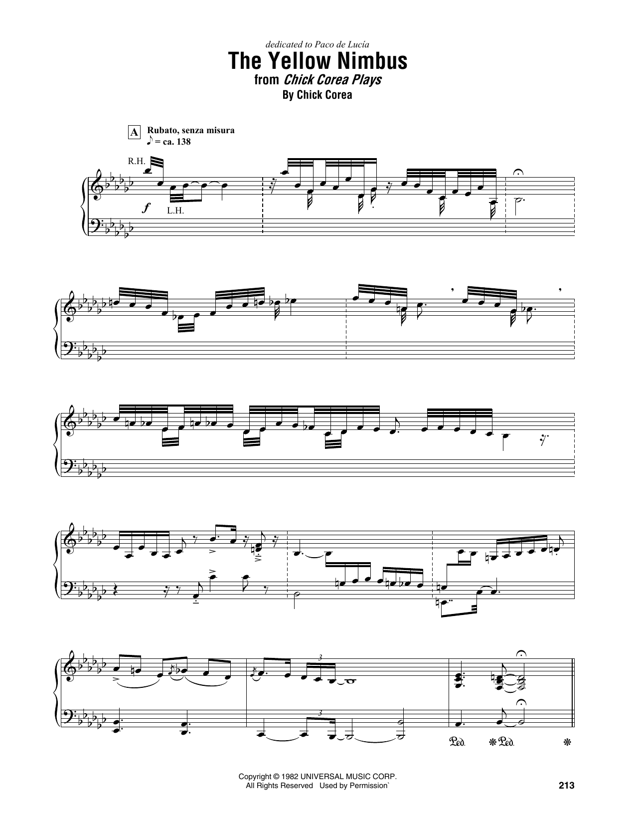 Download Chick Corea The Yellow Nimbus Sheet Music and learn how to play Piano Transcription PDF digital score in minutes