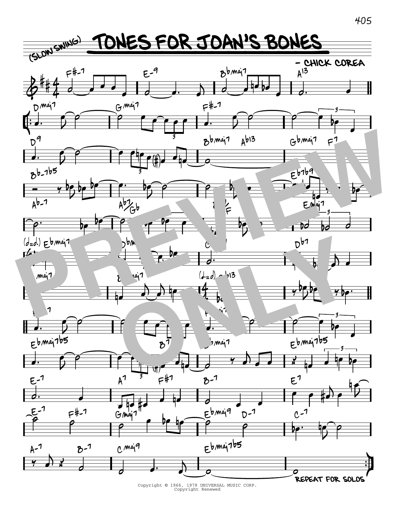 Download Chick Corea Tones For Joan's Bones [Reharmonized version] (arr. Jack Grassel) Sheet Music and learn how to play Real Book – Melody & Chords PDF digital score in minutes