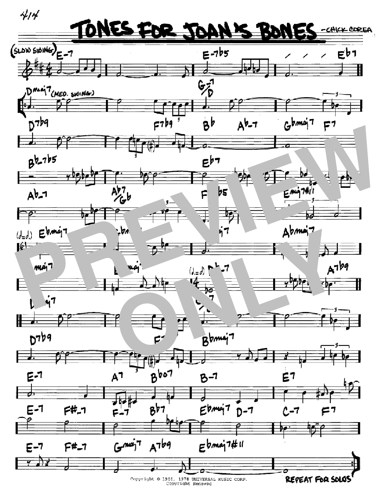Download Chick Corea Tones For Joan's Bones Sheet Music and learn how to play Real Book – Melody & Chords – Eb Instruments PDF digital score in minutes