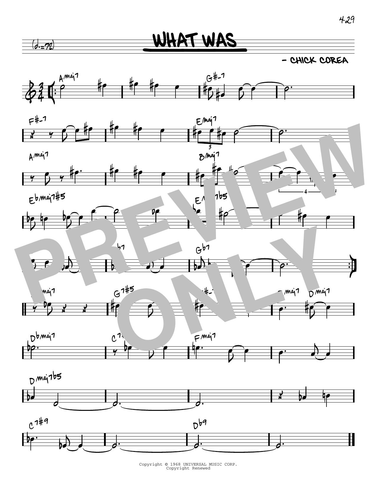 Download Chick Corea What Was [Reharmonized version] (arr. Jack Grassel) Sheet Music and learn how to play Real Book – Melody & Chords PDF digital score in minutes