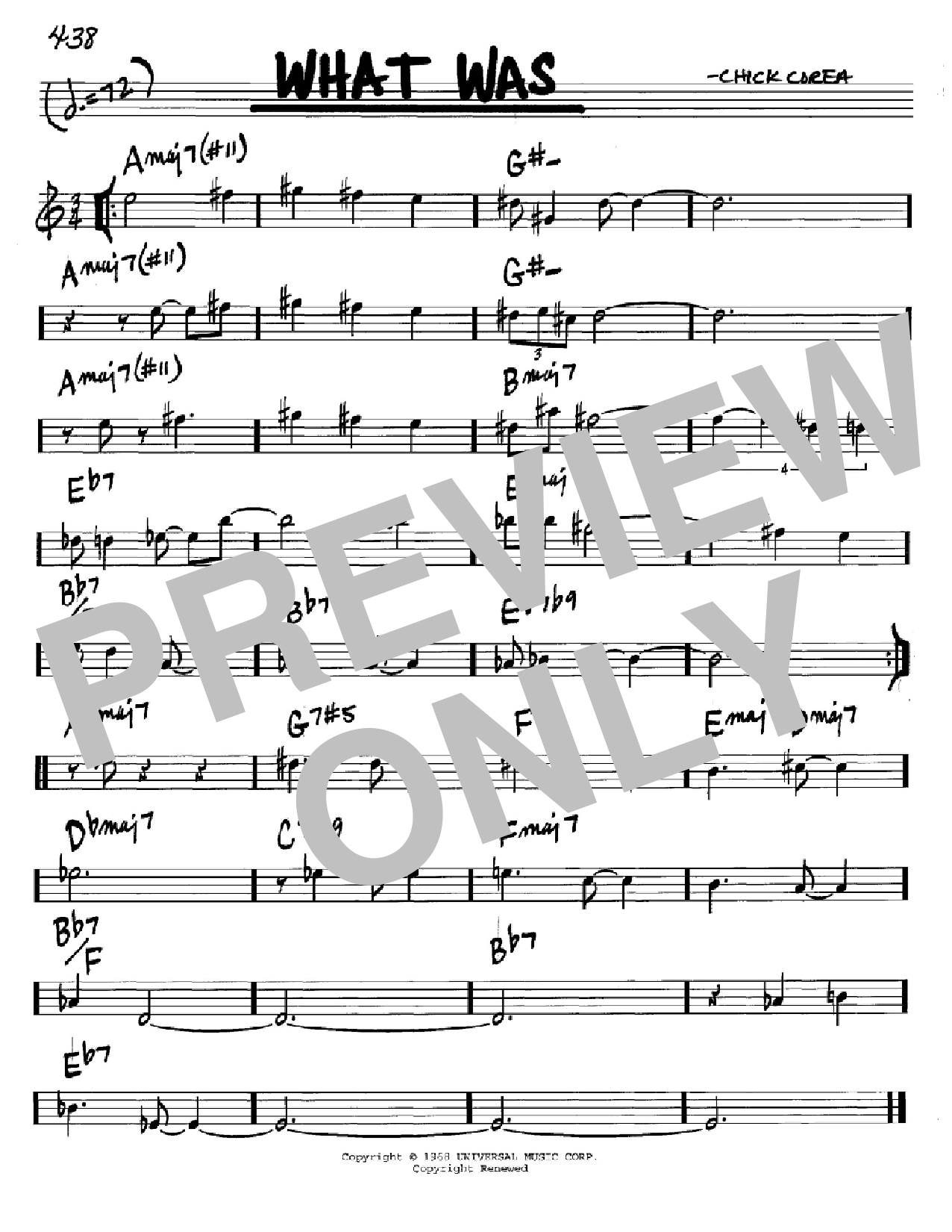 Download Chick Corea What Was Sheet Music and learn how to play Real Book – Melody & Chords – C Instruments PDF digital score in minutes
