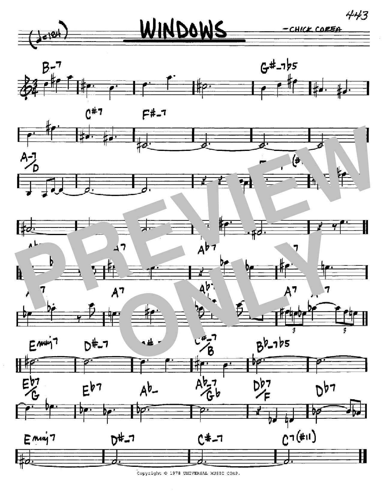 Download Chick Corea Windows Sheet Music and learn how to play Real Book – Melody & Chords – Bass Clef Instruments PDF digital score in minutes