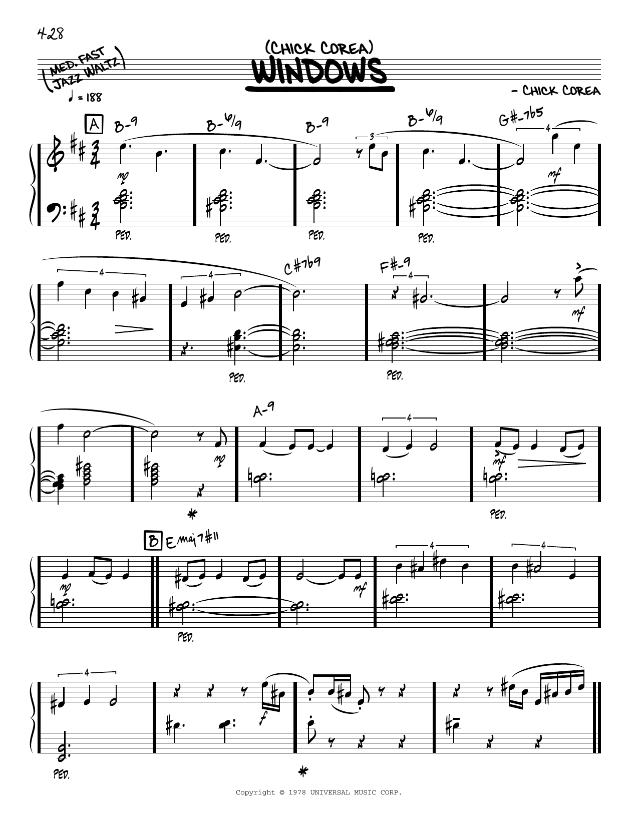 Download Chick Corea Windows (solo only) Sheet Music and learn how to play Real Book – Melody & Chords PDF digital score in minutes