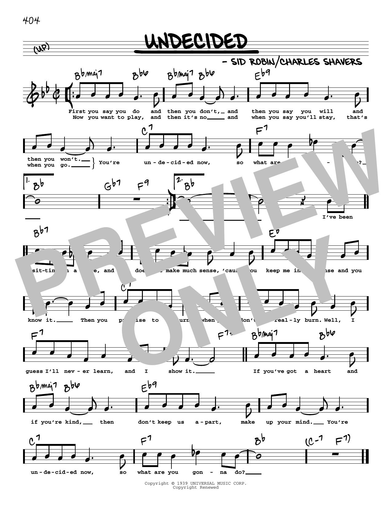 Download Chick Webb and His Orchestra Undecided (High Voice) Sheet Music and learn how to play Real Book – Melody, Lyrics & Chords PDF digital score in minutes