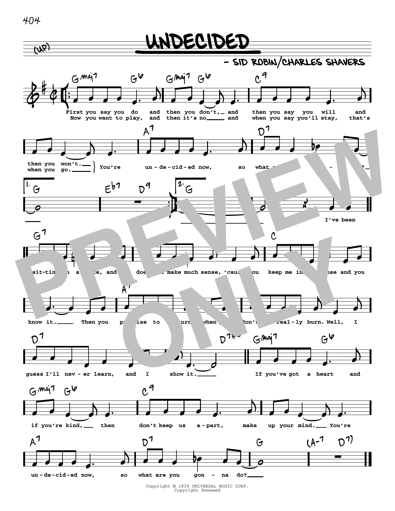 Download Chick Webb and His Orchestra Undecided (Low Voice) Sheet Music and learn how to play Real Book – Melody, Lyrics & Chords PDF digital score in minutes