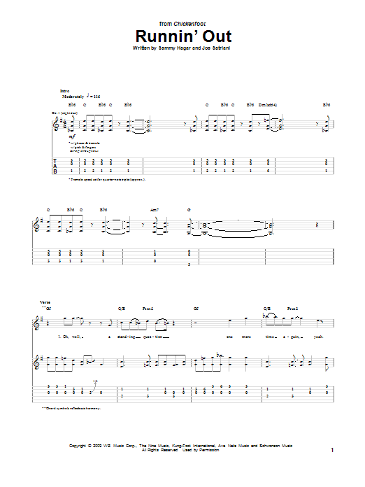 Download Chickenfoot Runnin' Out Sheet Music and learn how to play Guitar Tab PDF digital score in minutes