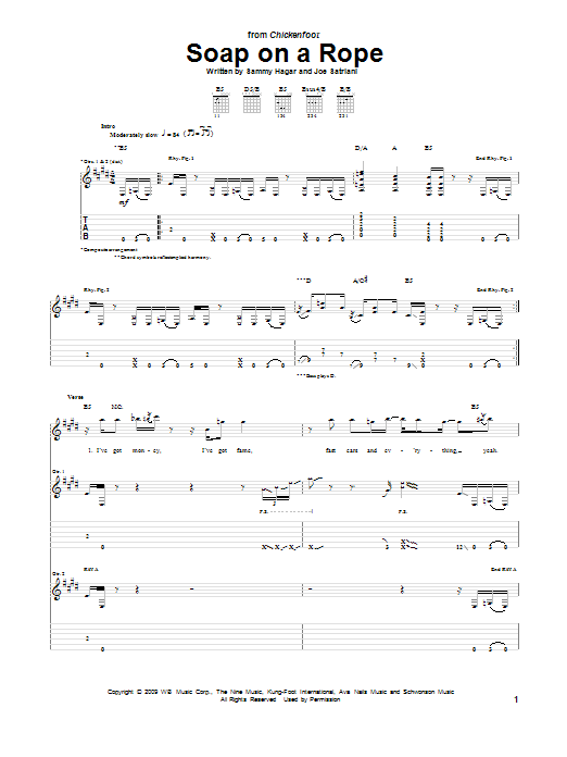 Download Chickenfoot Soap On A Rope Sheet Music and learn how to play Guitar Tab PDF digital score in minutes