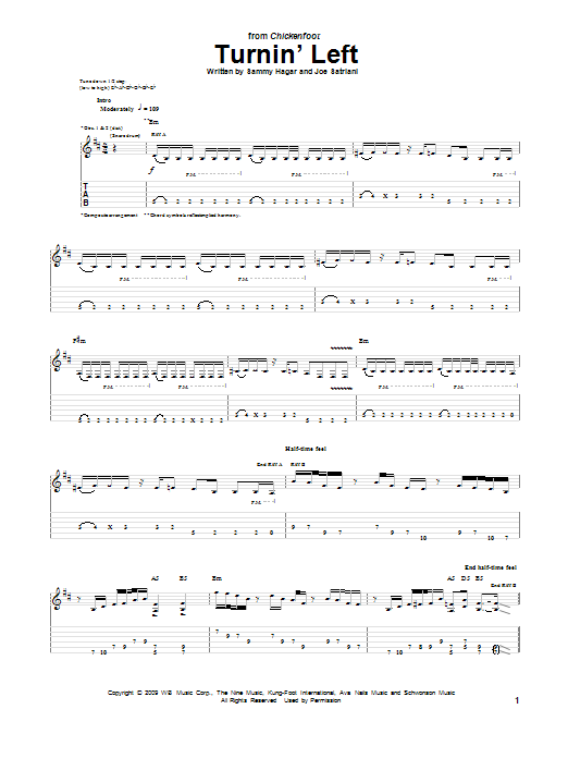 Download Chickenfoot Turnin' Left Sheet Music and learn how to play Guitar Tab PDF digital score in minutes